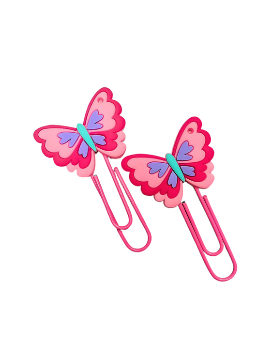 2Pcs Pink Butterfly Bookmark Cute Metal Paperclip