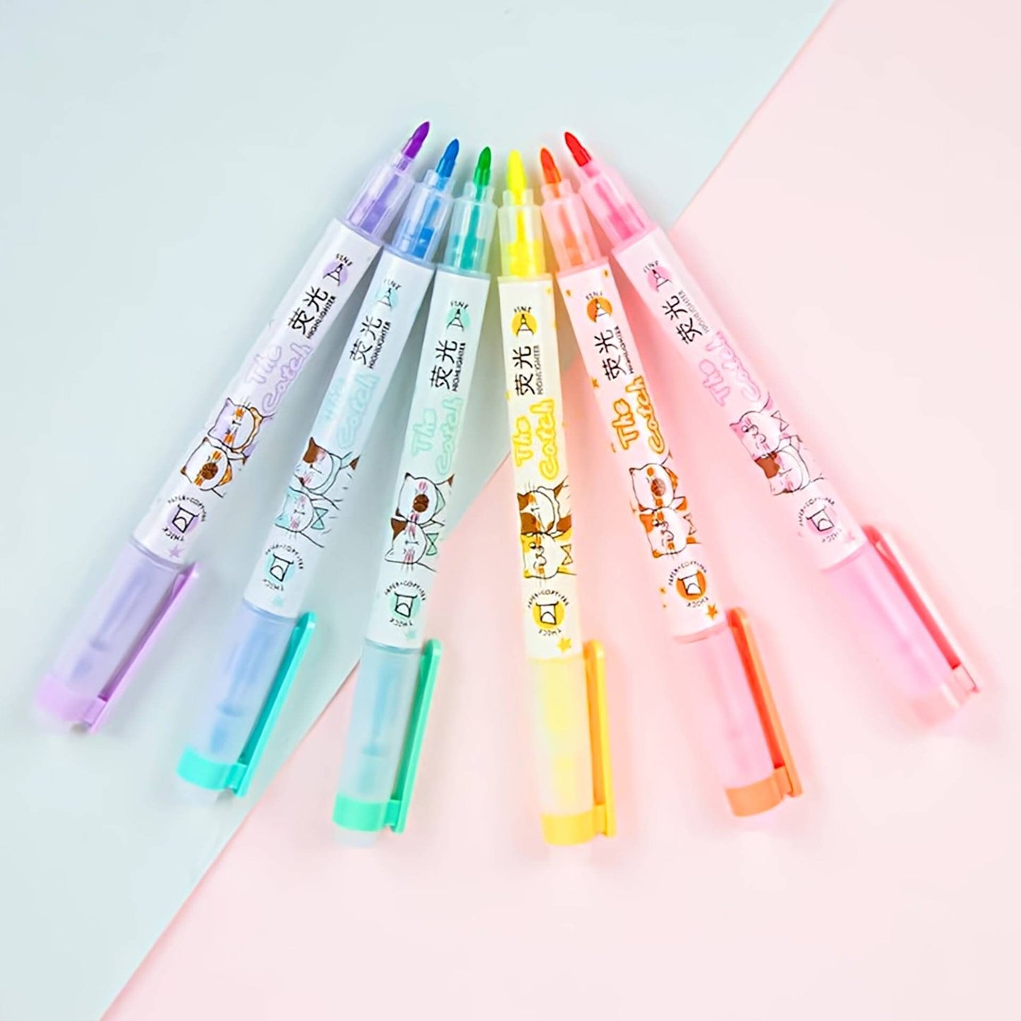 Double Sided Scented Kawaii Highlighters| Marker Pens | Set of 6 Cat Highlighters | Drawing| Journaling | Highlighting| Cute Crafts Japanese