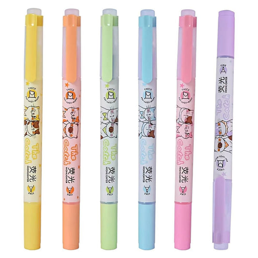 Double Sided Scented Kawaii Highlighters| Marker Pens | Set of 6 Cat Highlighters | Drawing| Journaling | Highlighting| Cute Crafts Japanese