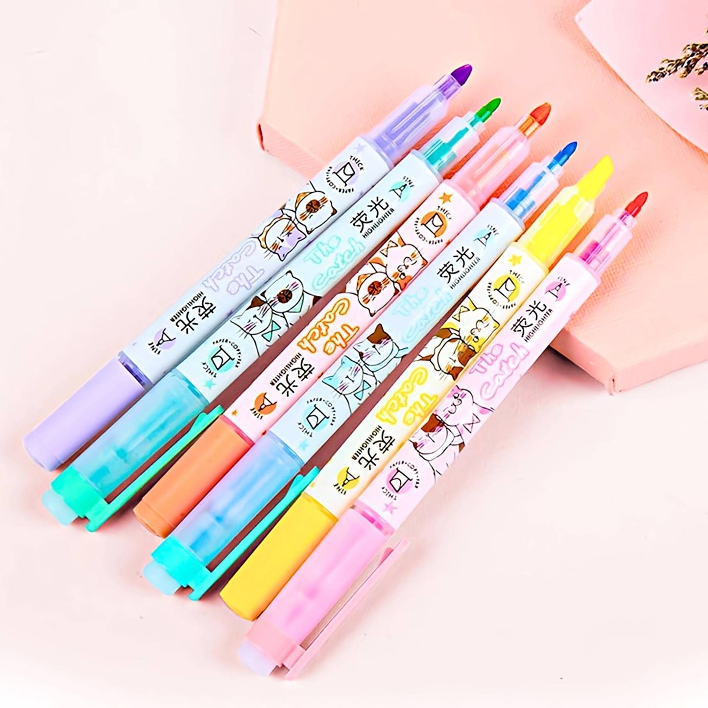 Double Sided Scented Kawaii Highlighters| Marker Pens | Set of 6 Cat Highlighters | Drawing| Journaling | Highlighting| Cute Crafts Japanese