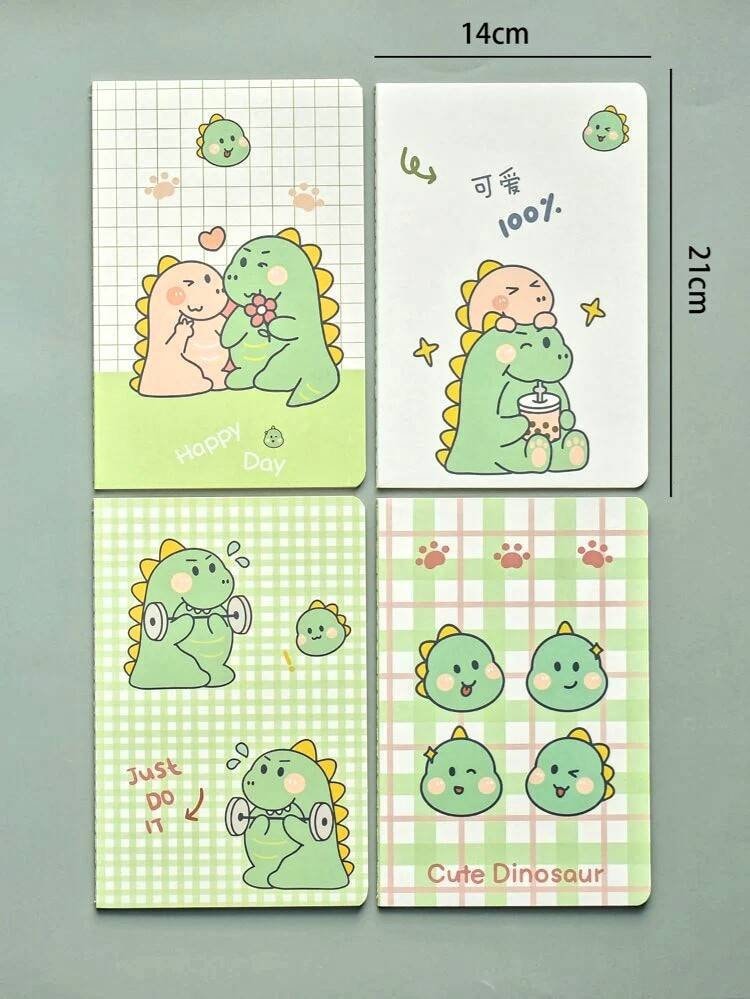 4Pcs Cute Dino Notebook | Kawaii Kitsch| A5 Lined Notebook| Bear Stationary Journal Cute Diary | Ruled Pages|Stationary Gift| Gifts for Boys
