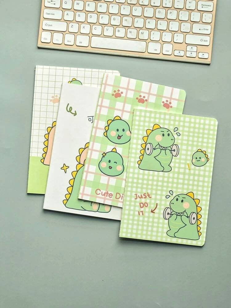 4Pcs Cute Dino Notebook | Kawaii Kitsch| A5 Lined Notebook| Bear Stationary Journal Cute Diary | Ruled Pages|Stationary Gift| Gifts for Boys