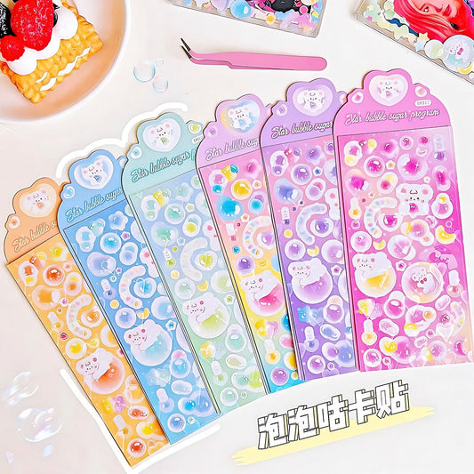 2Pcs Cute Kawaii Laser Heart Bear Idol Photocard Stickers Scrapbooking Journal Diary Photo Album Korean Stationery Holographic Heart Sticker