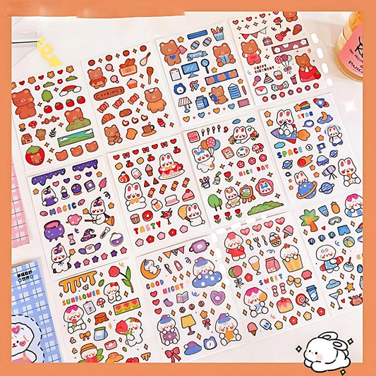 4Pcs Cute Kawaii Sticker Sheet for Bullet Journal Scrapbooking DIY Diary Planner Korean stationary Bunny Stickers Animal Sticker Highlighter