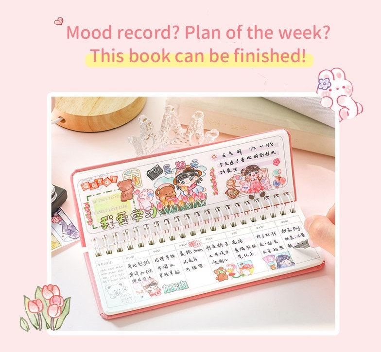 Pink Stationery Planner for Kids, Cute Weekly Planner, Gifts for Kids, Cute Notebooks, Kawaii Diary, Cute Journal Supplies, Kawaii Notebooks
