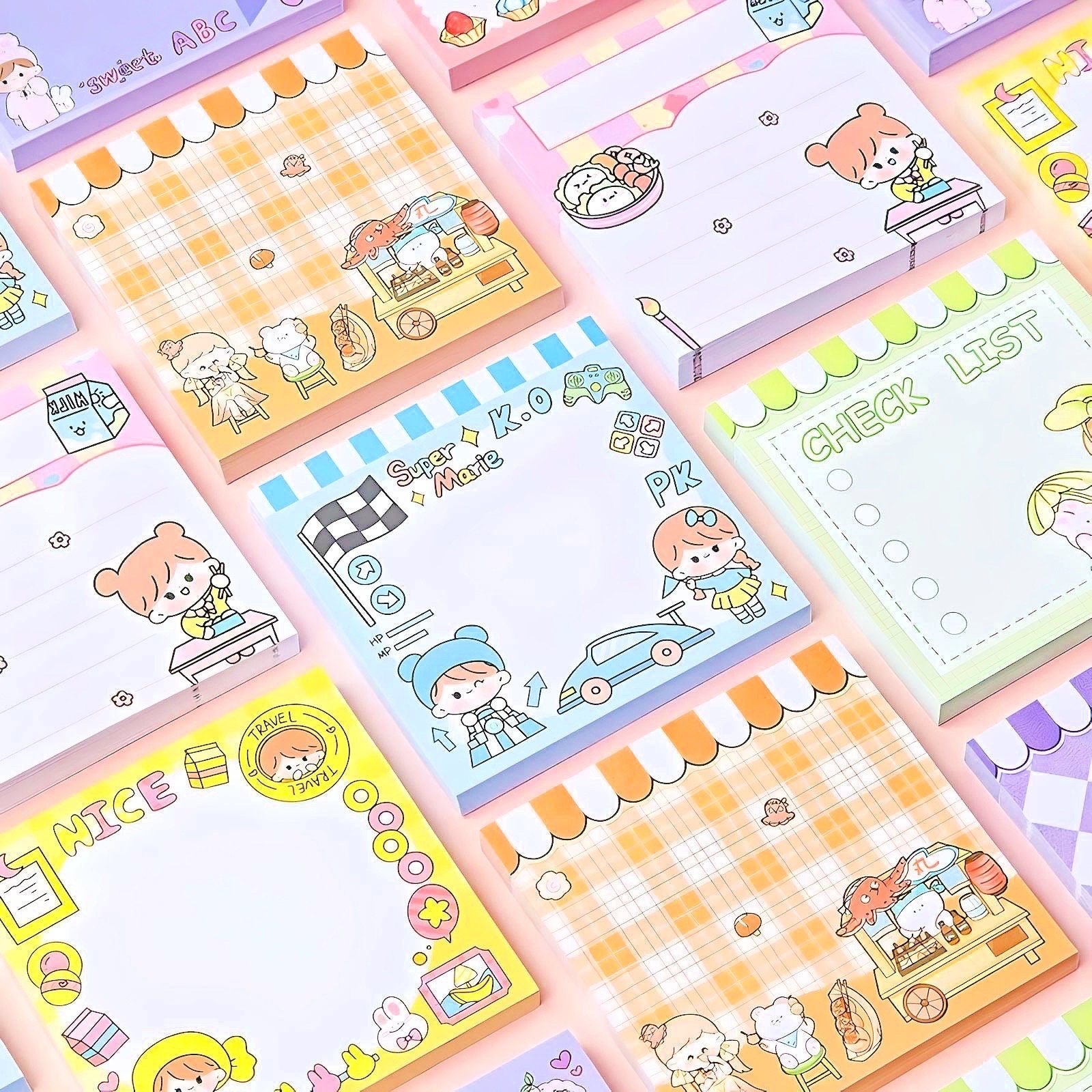 Cute Notepad, Kawaii Stationery 80 pages/set Kawaii INS Girl N Times Sticky Note Planner Sticker To Do List Planner Stationery School Office