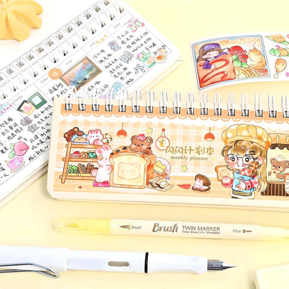 Japanese Stationery Planner for Kids, Cute Weekly Planner, Gifts for Kids, Cute Notebooks, Kawaii Diary, Cute Journal Supplies, Yellow Book