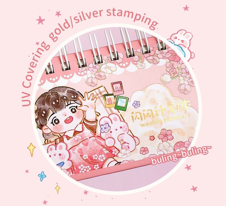 Pink Stationery Planner for Kids, Cute Weekly Planner, Gifts for Kids, Cute Notebooks, Kawaii Diary, Cute Journal Supplies, Kawaii Notebooks