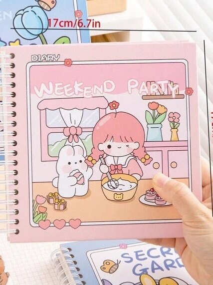 Cartoon Graphic Spiral Notebook, Kids Journal Diary, Kawaii Stationery, Cute Gifts for Kids