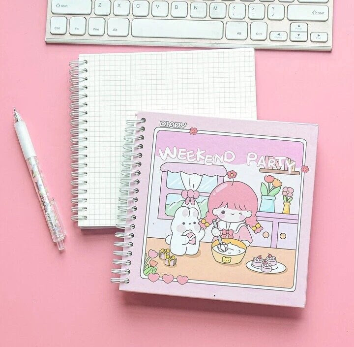 Cartoon Graphic Spiral Notebook, Kids Journal Diary, Kawaii Stationery, Cute Gifts for Kids